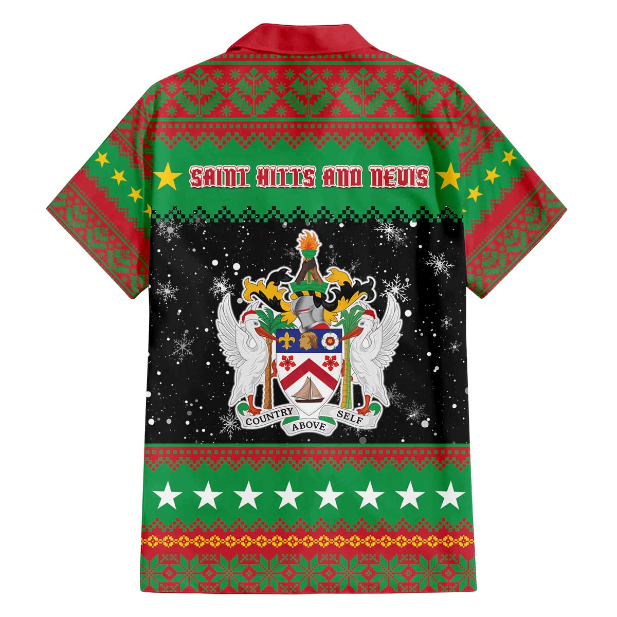 Saint Kitts And Nevis Christmas Family Matching Off The Shoulder Long Sleeve Dress and Hawaiian Shirt Coat Of Arms Xmas Vibe - Wonder Print Shop