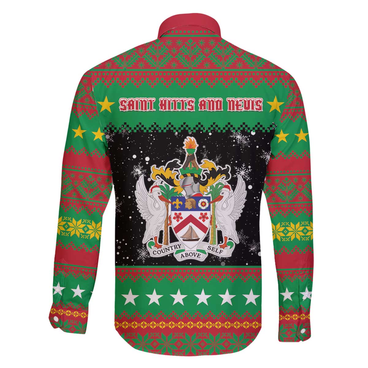 Saint Kitts And Nevis Christmas Family Matching Off The Shoulder Long Sleeve Dress and Hawaiian Shirt Coat Of Arms Xmas Vibe - Wonder Print Shop