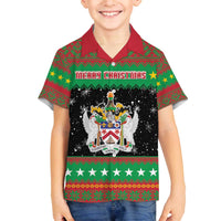 Saint Kitts And Nevis Christmas Family Matching Off The Shoulder Long Sleeve Dress and Hawaiian Shirt Coat Of Arms Xmas Vibe - Wonder Print Shop