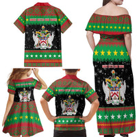Saint Kitts And Nevis Christmas Family Matching Off Shoulder Maxi Dress and Hawaiian Shirt Coat Of Arms Xmas Vibe - Wonder Print Shop