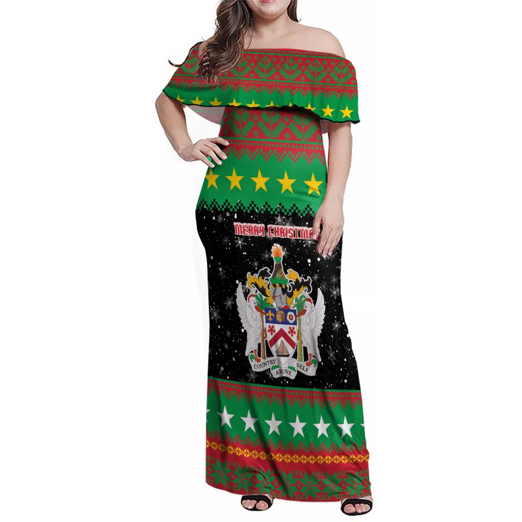 Saint Kitts And Nevis Christmas Family Matching Off Shoulder Maxi Dress and Hawaiian Shirt Coat Of Arms Xmas Vibe - Wonder Print Shop