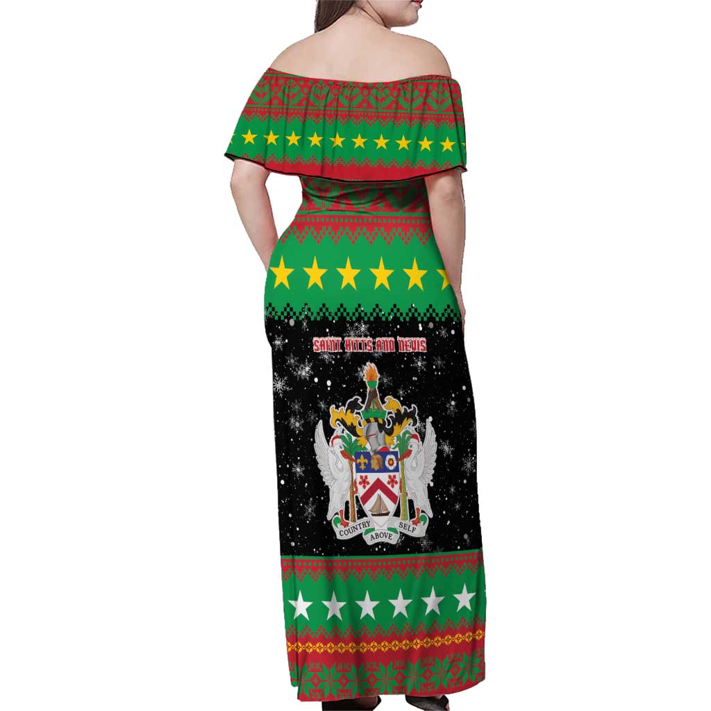 Saint Kitts And Nevis Christmas Family Matching Off Shoulder Maxi Dress and Hawaiian Shirt Coat Of Arms Xmas Vibe - Wonder Print Shop