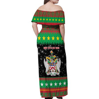 Saint Kitts And Nevis Christmas Family Matching Off Shoulder Maxi Dress and Hawaiian Shirt Coat Of Arms Xmas Vibe - Wonder Print Shop