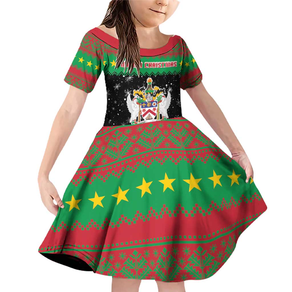 Saint Kitts And Nevis Christmas Family Matching Off Shoulder Short Dress and Hawaiian Shirt Coat Of Arms Xmas Vibe - Wonder Print Shop