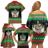 Saint Kitts And Nevis Christmas Family Matching Off Shoulder Short Dress and Hawaiian Shirt Coat Of Arms Xmas Vibe - Wonder Print Shop