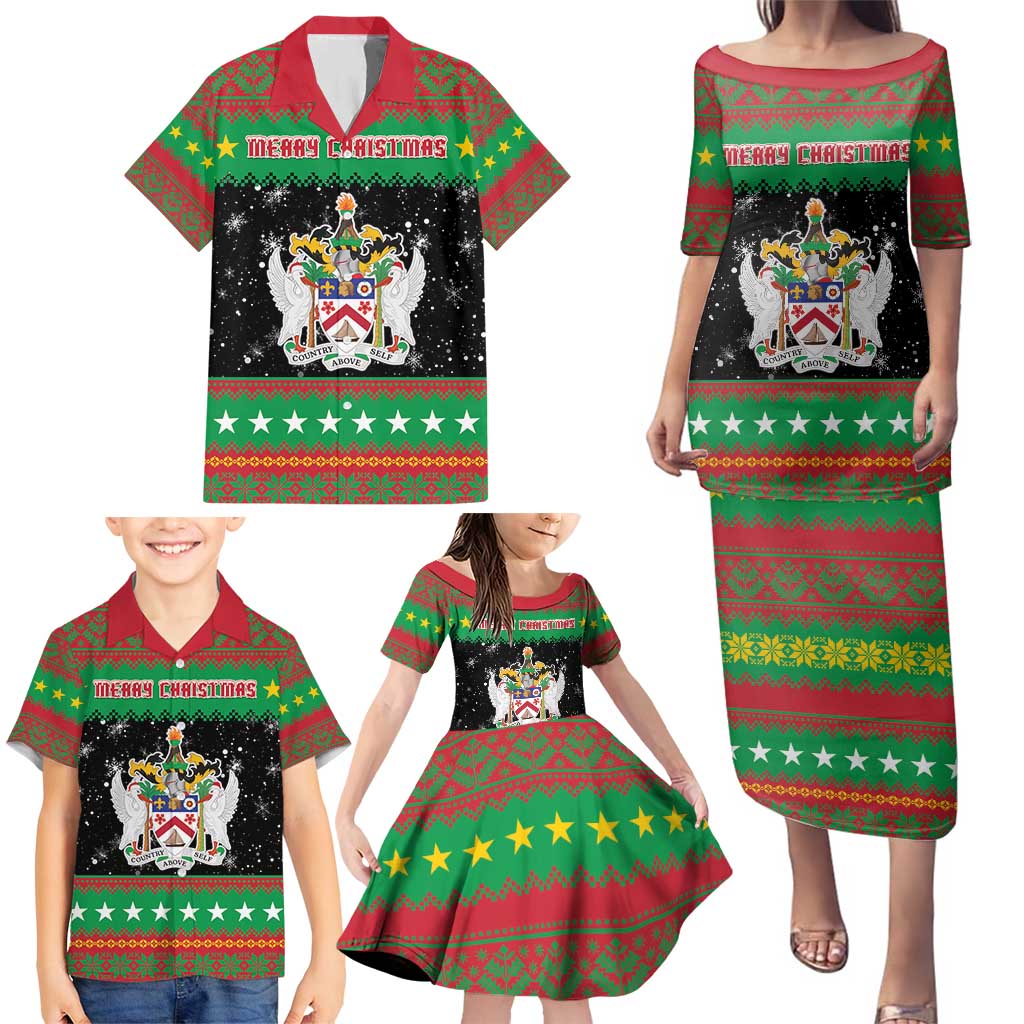 Saint Kitts And Nevis Christmas Family Matching Puletasi and Hawaiian Shirt Coat Of Arms Xmas Vibe - Wonder Print Shop