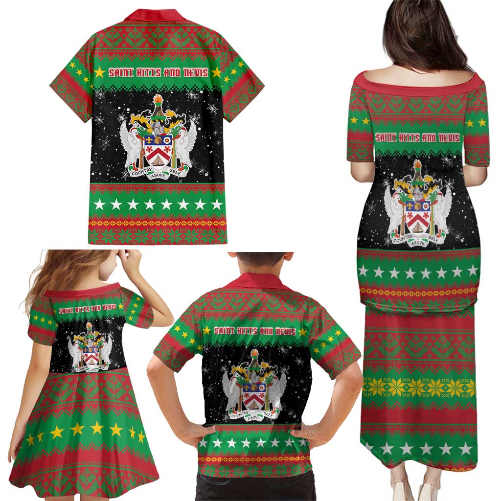 Saint Kitts And Nevis Christmas Family Matching Puletasi and Hawaiian Shirt Coat Of Arms Xmas Vibe - Wonder Print Shop