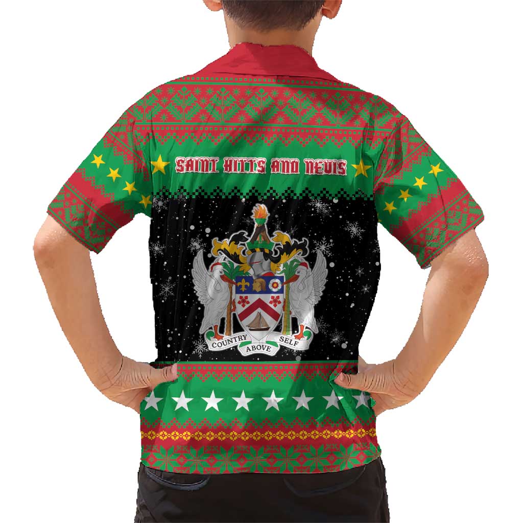 Saint Kitts And Nevis Christmas Family Matching Short Sleeve Bodycon Dress and Hawaiian Shirt Coat Of Arms Xmas Vibe - Wonder Print Shop