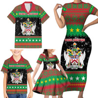 Saint Kitts And Nevis Christmas Family Matching Short Sleeve Bodycon Dress and Hawaiian Shirt Coat Of Arms Xmas Vibe - Wonder Print Shop