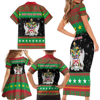 Saint Kitts And Nevis Christmas Family Matching Short Sleeve Bodycon Dress and Hawaiian Shirt Coat Of Arms Xmas Vibe - Wonder Print Shop