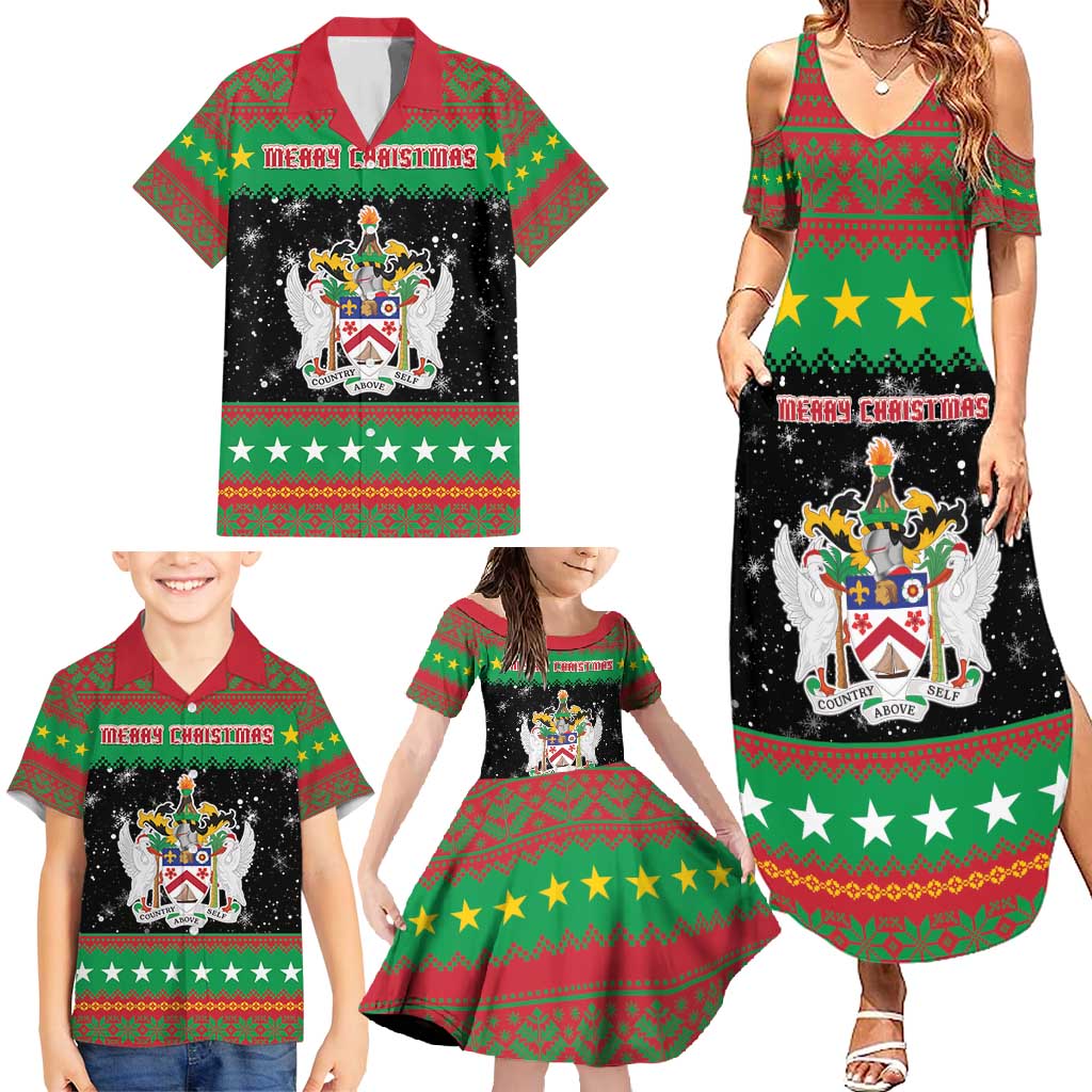Saint Kitts And Nevis Christmas Family Matching Summer Maxi Dress and Hawaiian Shirt Coat Of Arms Xmas Vibe - Wonder Print Shop