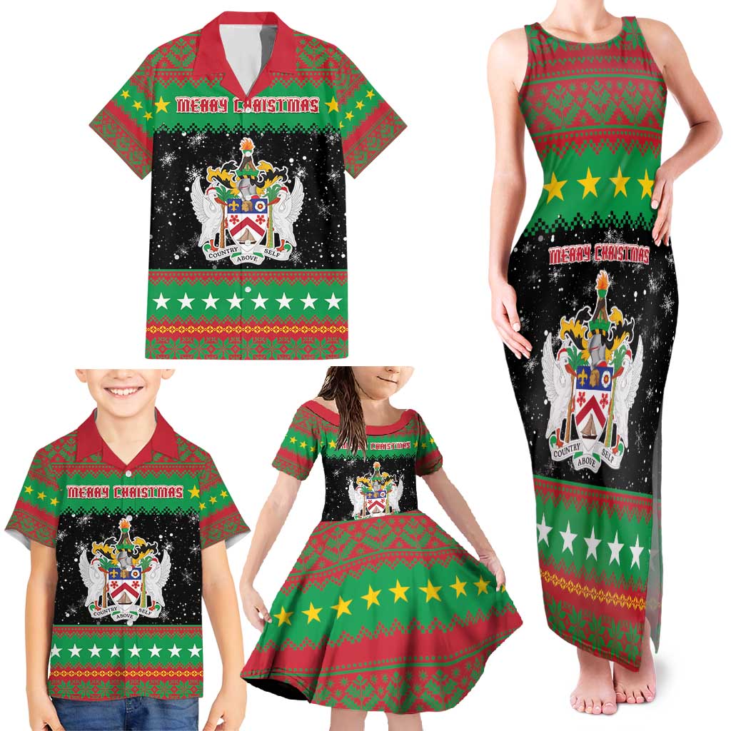 Saint Kitts And Nevis Christmas Family Matching Tank Maxi Dress and Hawaiian Shirt Coat Of Arms Xmas Vibe - Wonder Print Shop
