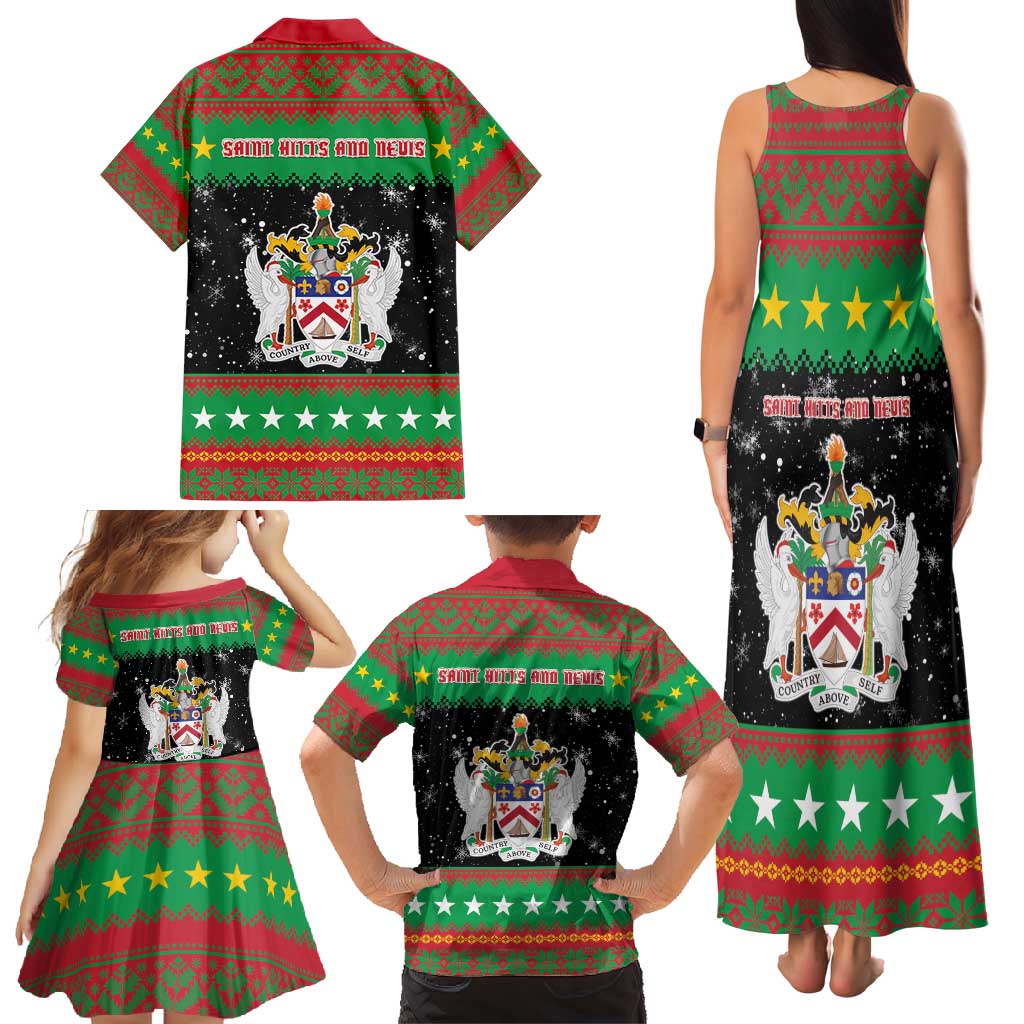 Saint Kitts And Nevis Christmas Family Matching Tank Maxi Dress and Hawaiian Shirt Coat Of Arms Xmas Vibe - Wonder Print Shop