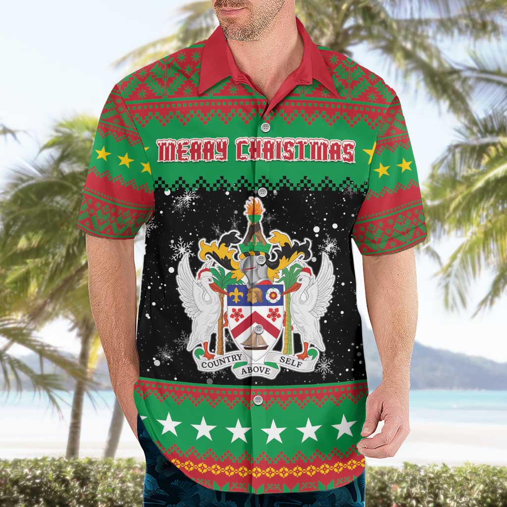 Saint Kitts And Nevis Christmas Hawaiian Shirt Coat Of Arms Xmas Vibe - Wonder Print Shop