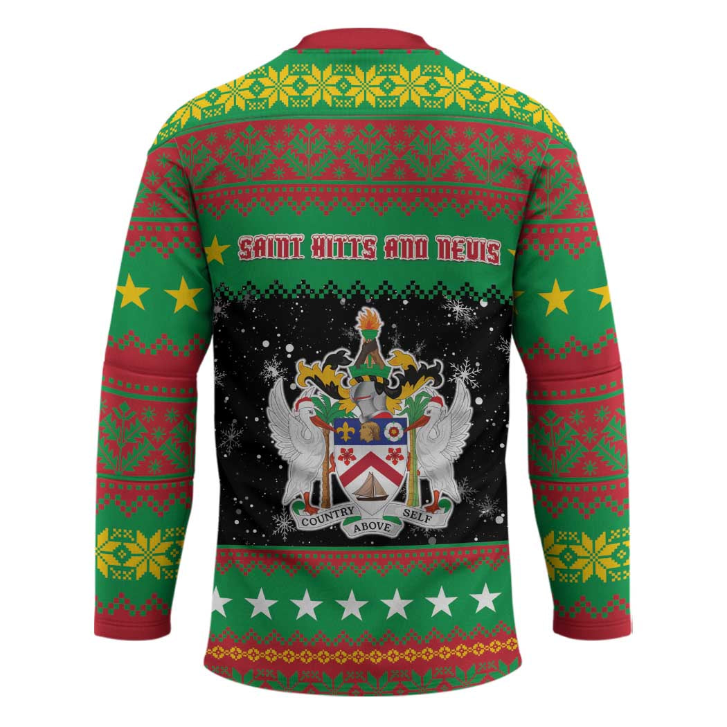 Saint Kitts And Nevis Christmas Hockey Jersey Coat Of Arms Xmas Vibe - Wonder Print Shop