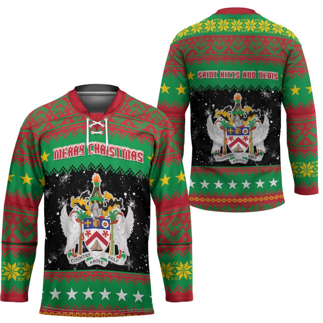 Saint Kitts And Nevis Christmas Hockey Jersey Coat Of Arms Xmas Vibe - Wonder Print Shop