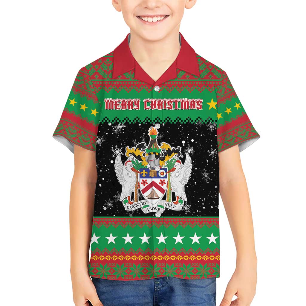 Saint Kitts And Nevis Christmas Kid Hawaiian Shirt Coat Of Arms Xmas Vibe - Wonder Print Shop