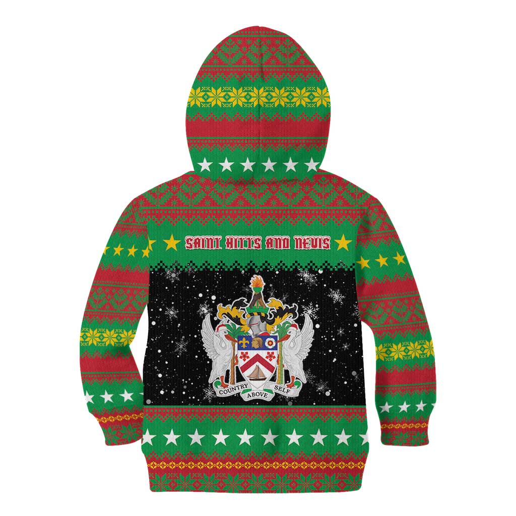 Saint Kitts And Nevis Christmas Kid Hoodie Coat Of Arms Xmas Vibe - Wonder Print Shop