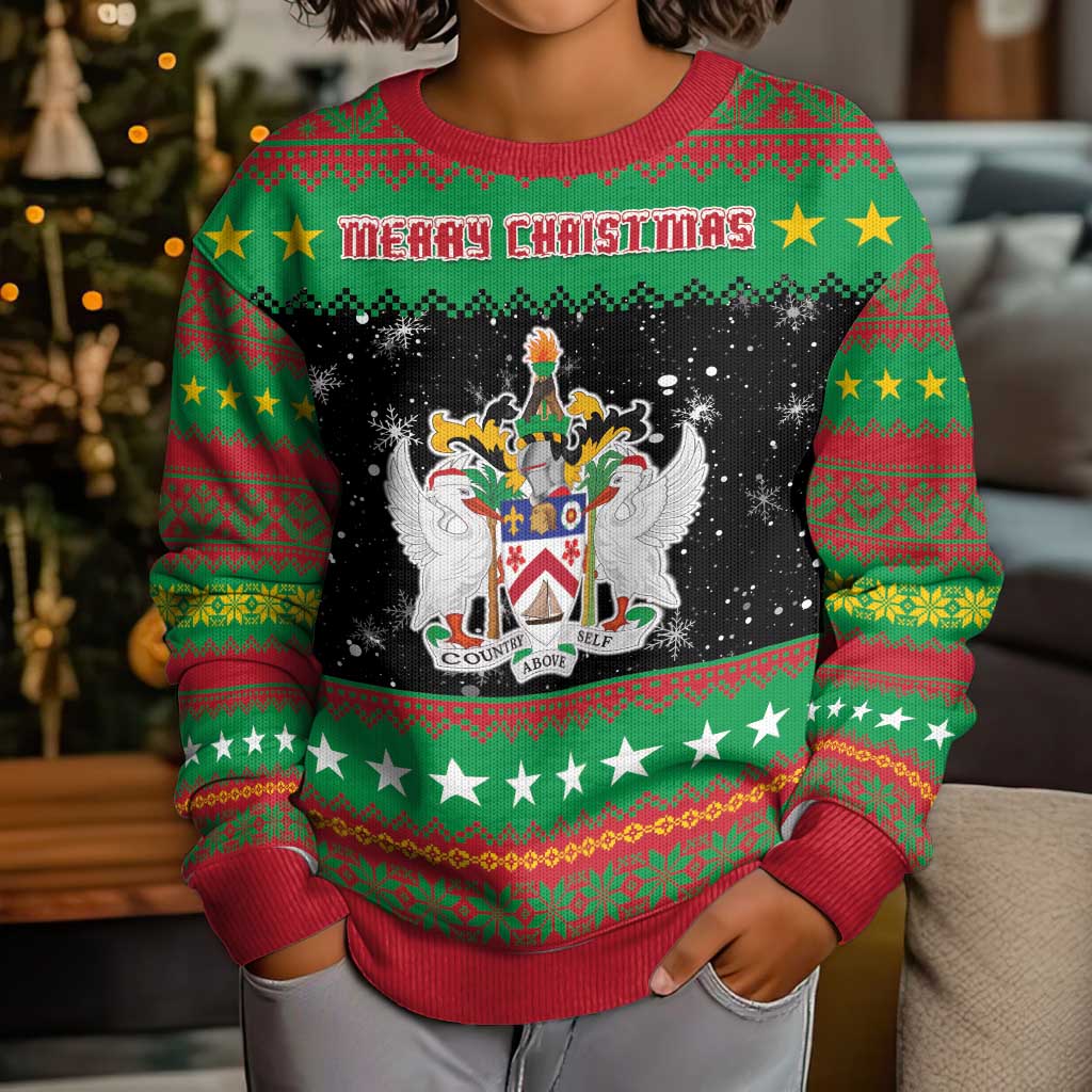Saint Kitts And Nevis Christmas Kid Ugly Christmas Sweater Coat Of Arms Xmas Vibe - Wonder Print Shop