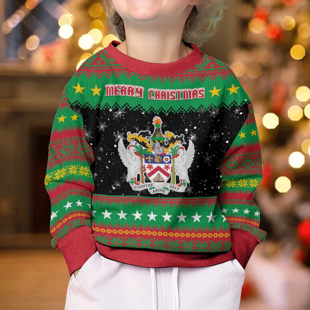 Saint Kitts And Nevis Christmas Kid Ugly Christmas Sweater Coat Of Arms Xmas Vibe - Wonder Print Shop