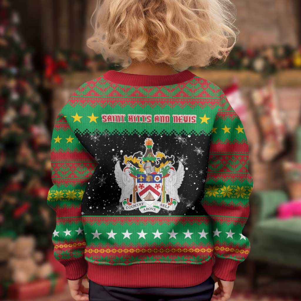 Saint Kitts And Nevis Christmas Kid Ugly Christmas Sweater Coat Of Arms Xmas Vibe - Wonder Print Shop