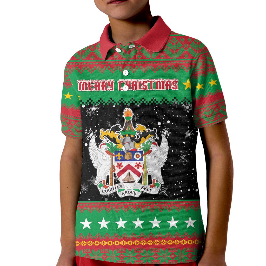 Saint Kitts And Nevis Christmas Kid Polo Shirt Coat Of Arms Xmas Vibe - Wonder Print Shop