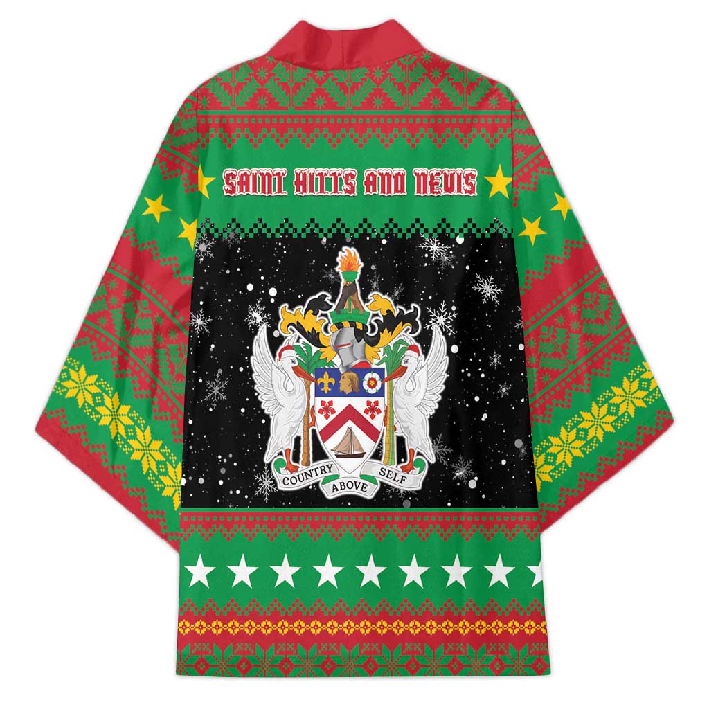 Saint Kitts And Nevis Christmas Kimono Coat Of Arms Xmas Vibe - Wonder Print Shop
