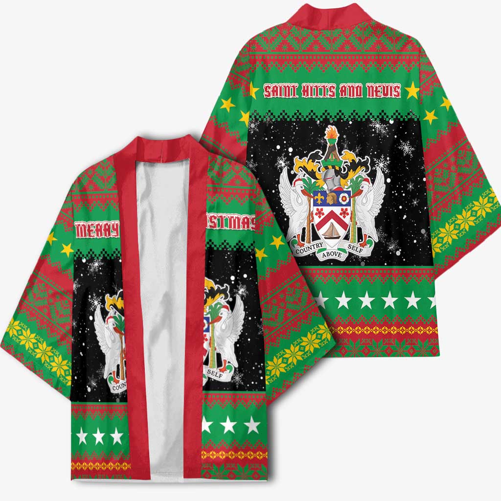 Saint Kitts And Nevis Christmas Kimono Coat Of Arms Xmas Vibe - Wonder Print Shop