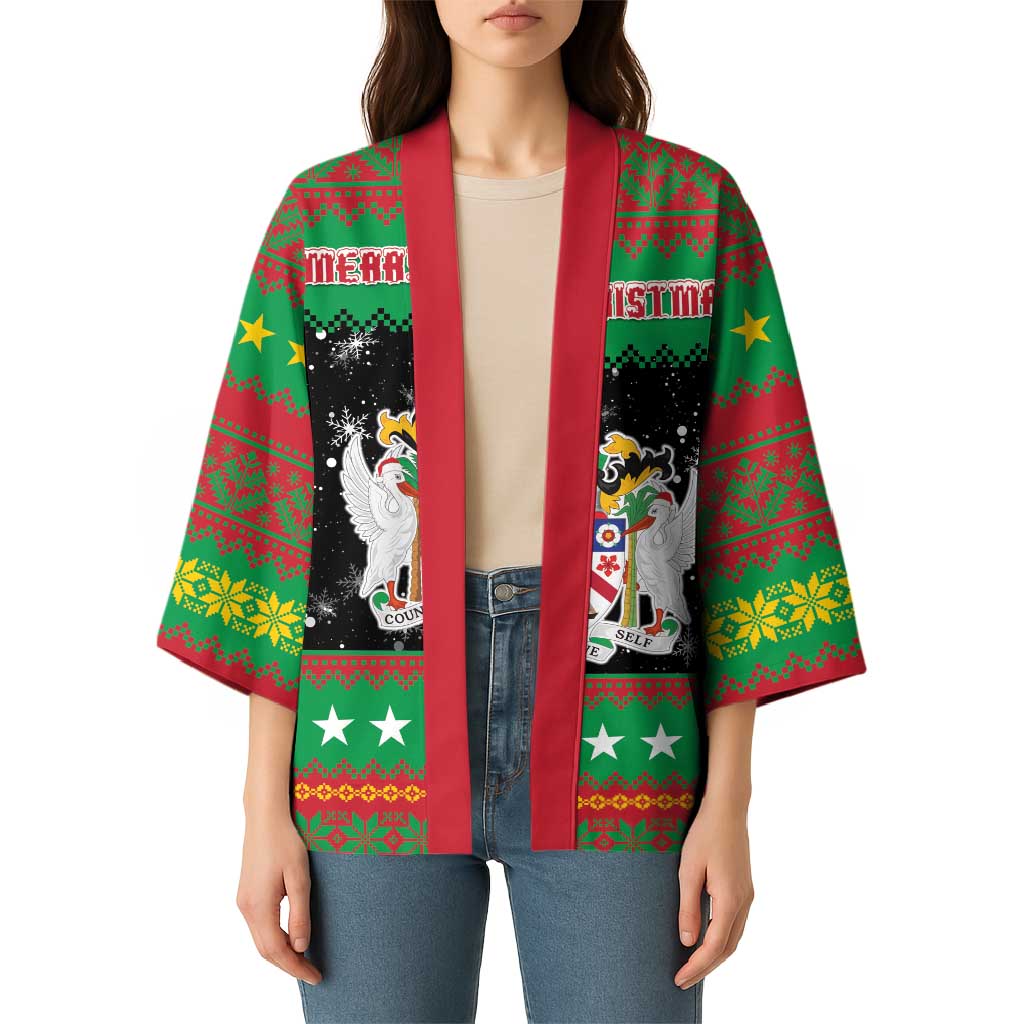 Saint Kitts And Nevis Christmas Kimono Coat Of Arms Xmas Vibe - Wonder Print Shop