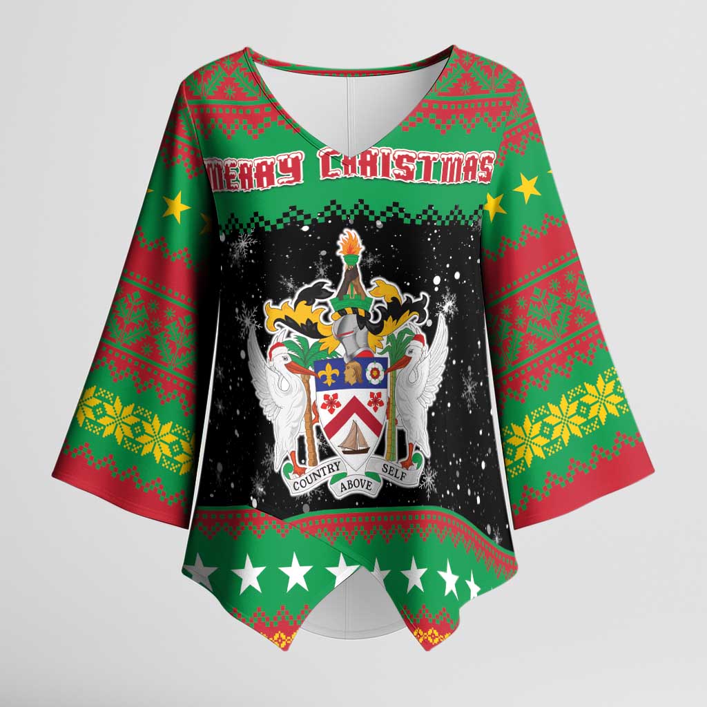 Saint Kitts And Nevis Christmas Kimono Sleeve Blouse Coat Of Arms Xmas Vibe - Wonder Print Shop
