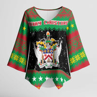 Saint Kitts And Nevis Christmas Kimono Sleeve Blouse Coat Of Arms Xmas Vibe - Wonder Print Shop