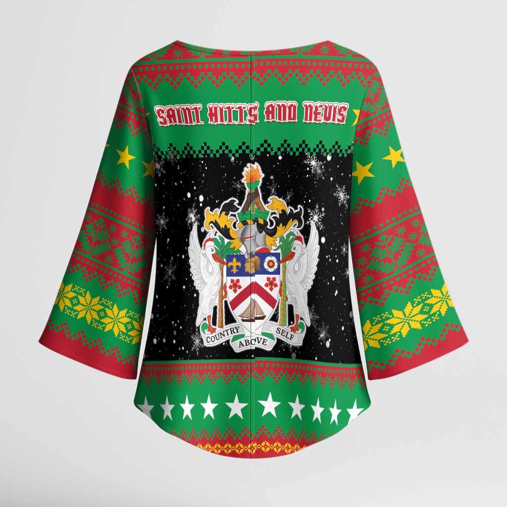 Saint Kitts And Nevis Christmas Kimono Sleeve Blouse Coat Of Arms Xmas Vibe - Wonder Print Shop