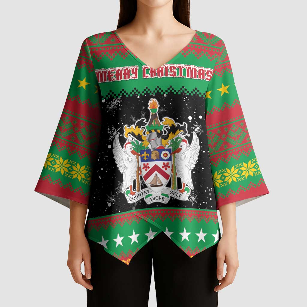 Saint Kitts And Nevis Christmas Kimono Sleeve Blouse Coat Of Arms Xmas Vibe - Wonder Print Shop