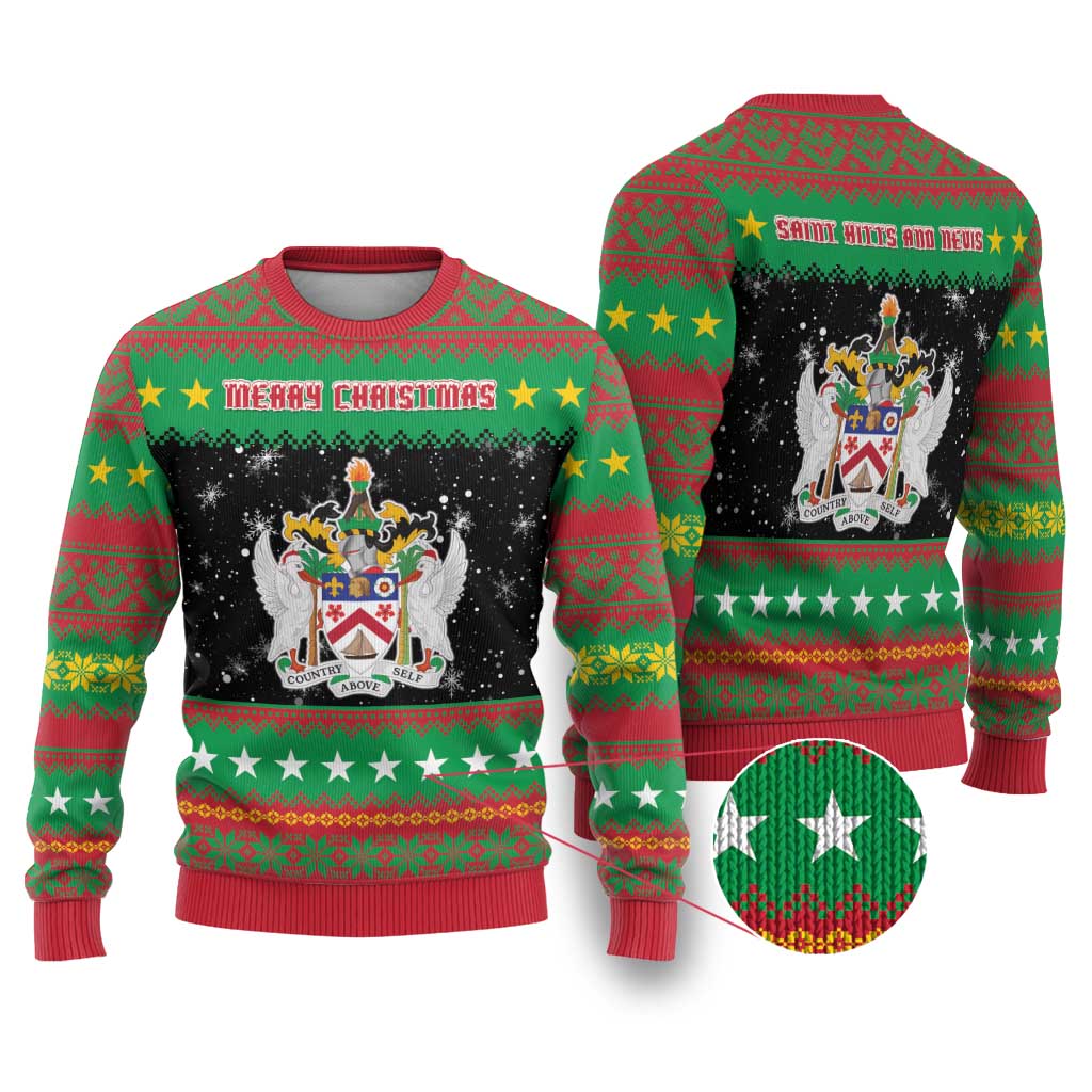Saint Kitts And Nevis Christmas Ugly Christmas Sweater Coat Of Arms Xmas Vibe - Wonder Print Shop