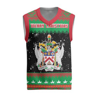 Saint Kitts And Nevis Christmas Knitted V-Neck Vest Coat Of Arms Xmas Vibe - Wonder Print Shop