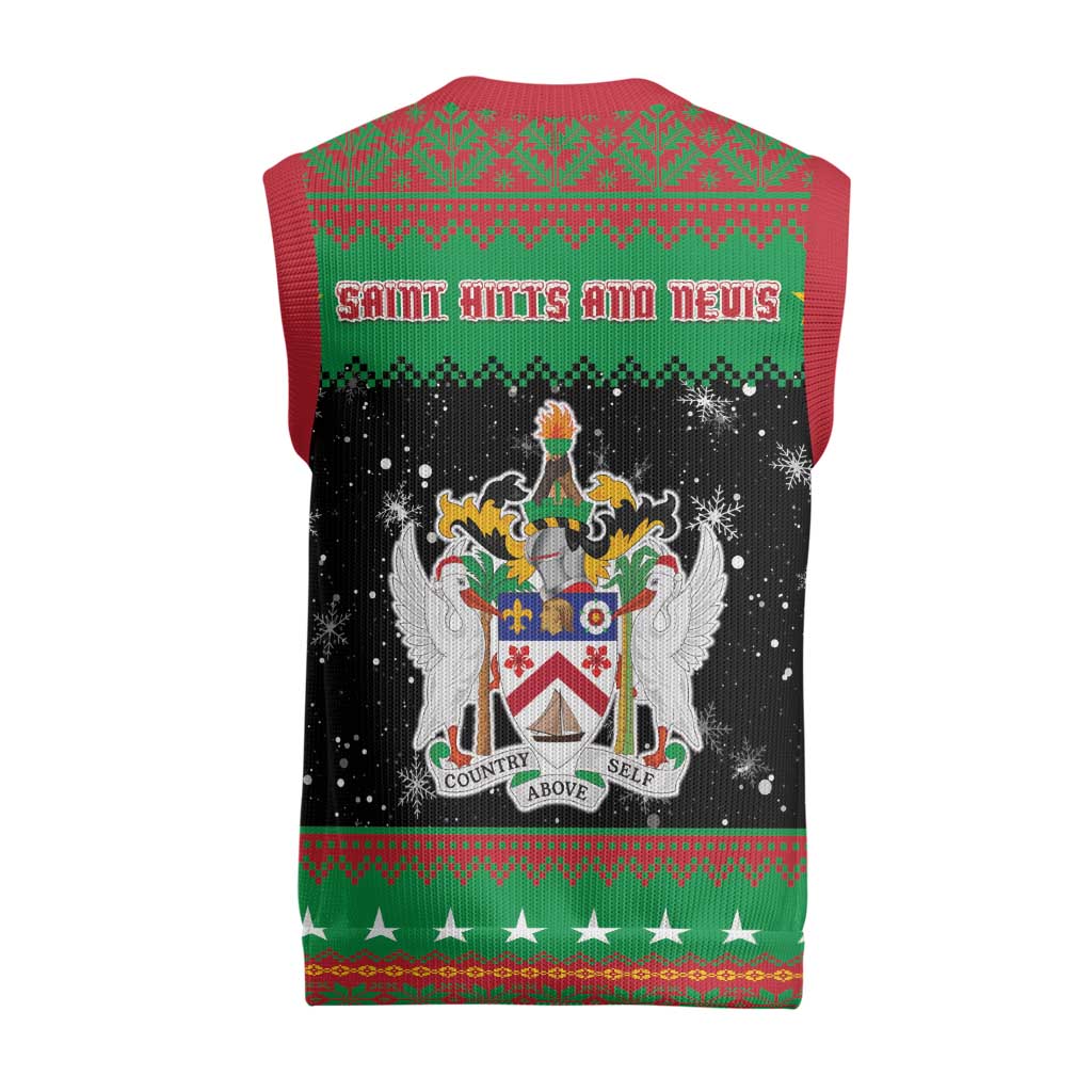 Saint Kitts And Nevis Christmas Knitted V-Neck Vest Coat Of Arms Xmas Vibe - Wonder Print Shop