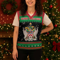 Saint Kitts And Nevis Christmas Knitted V-Neck Vest Coat Of Arms Xmas Vibe - Wonder Print Shop