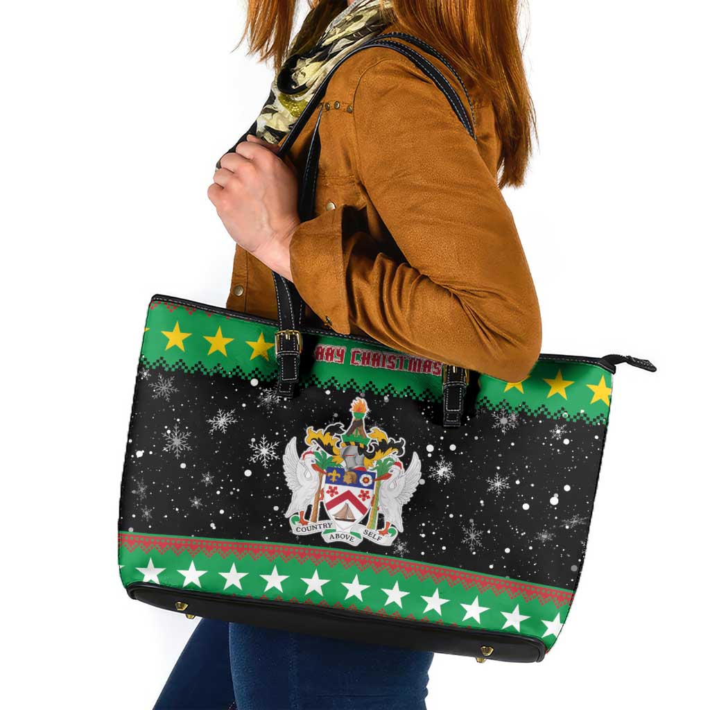 Saint Kitts And Nevis Christmas Leather Tote Bag Coat Of Arms Xmas Vibe - Wonder Print Shop