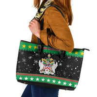 Saint Kitts And Nevis Christmas Leather Tote Bag Coat Of Arms Xmas Vibe - Wonder Print Shop