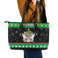 Saint Kitts And Nevis Christmas Leather Tote Bag Coat Of Arms Xmas Vibe - Wonder Print Shop