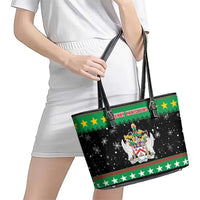 Saint Kitts And Nevis Christmas Leather Tote Bag Coat Of Arms Xmas Vibe - Wonder Print Shop