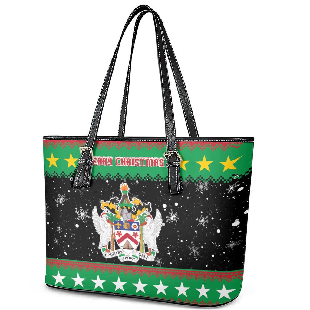 Saint Kitts And Nevis Christmas Leather Tote Bag Coat Of Arms Xmas Vibe - Wonder Print Shop