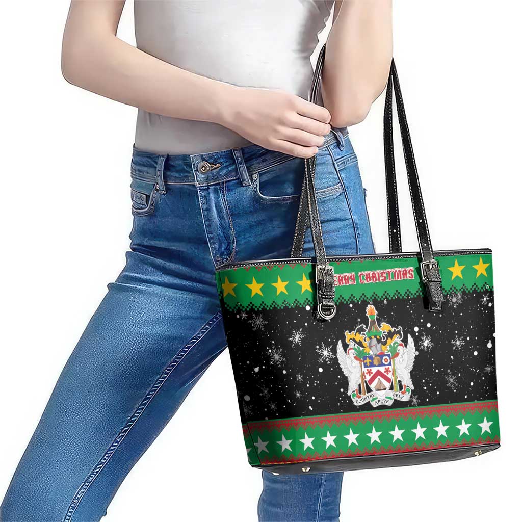 Saint Kitts And Nevis Christmas Leather Tote Bag Coat Of Arms Xmas Vibe - Wonder Print Shop