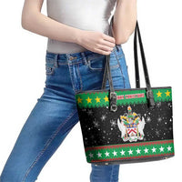 Saint Kitts And Nevis Christmas Leather Tote Bag Coat Of Arms Xmas Vibe - Wonder Print Shop