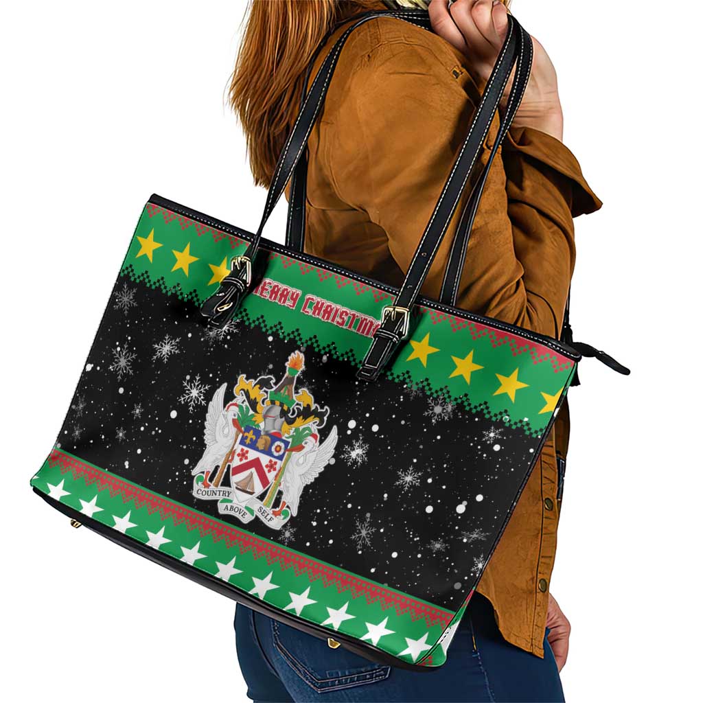 Saint Kitts And Nevis Christmas Leather Tote Bag Coat Of Arms Xmas Vibe - Wonder Print Shop