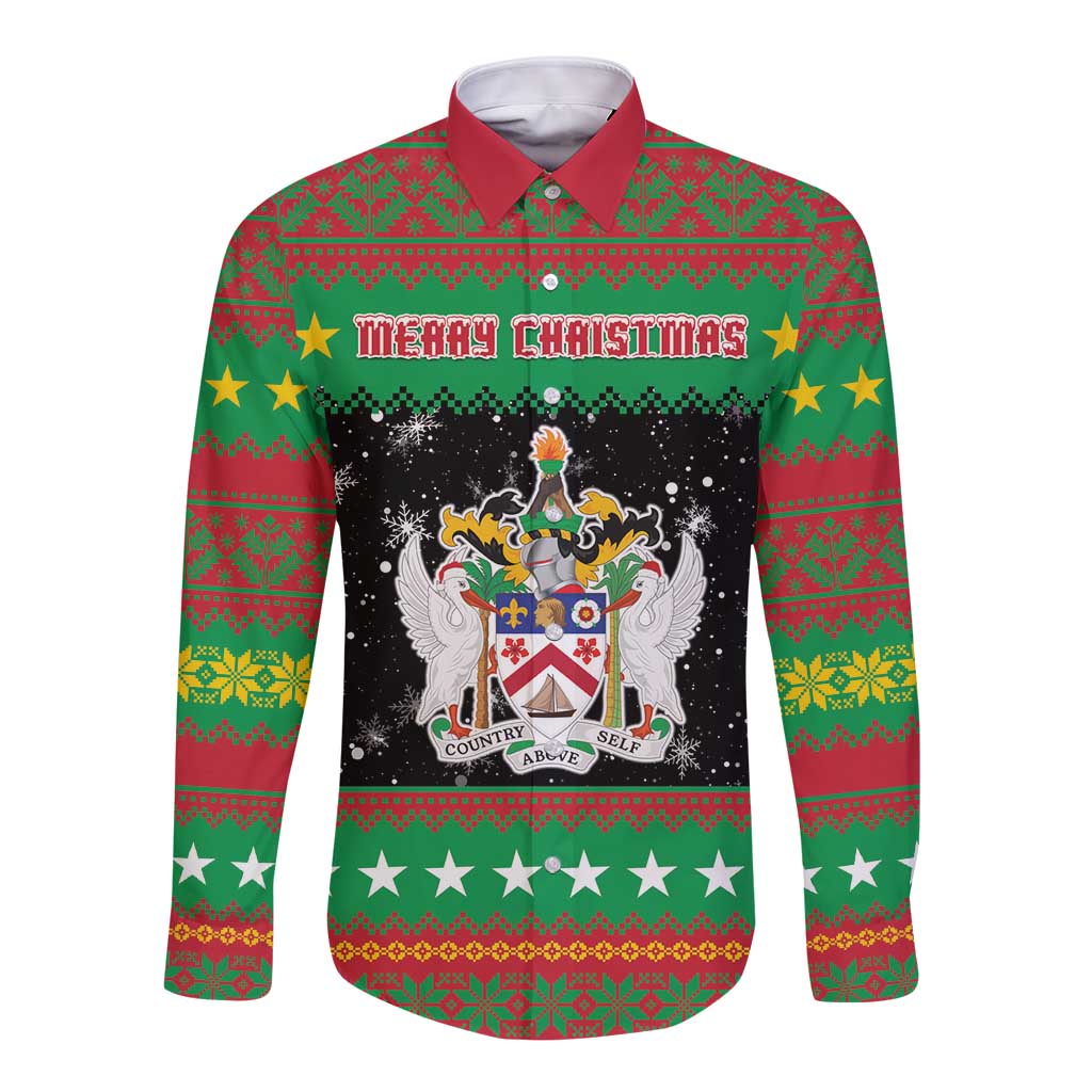 Saint Kitts And Nevis Christmas Long Sleeve Button Shirt Coat Of Arms Xmas Vibe - Wonder Print Shop