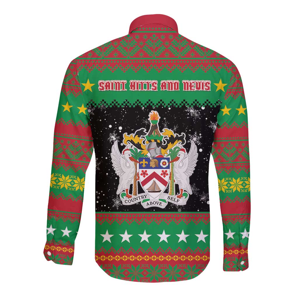 Saint Kitts And Nevis Christmas Long Sleeve Button Shirt Coat Of Arms Xmas Vibe - Wonder Print Shop