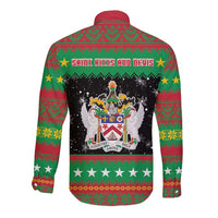 Saint Kitts And Nevis Christmas Long Sleeve Button Shirt Coat Of Arms Xmas Vibe - Wonder Print Shop