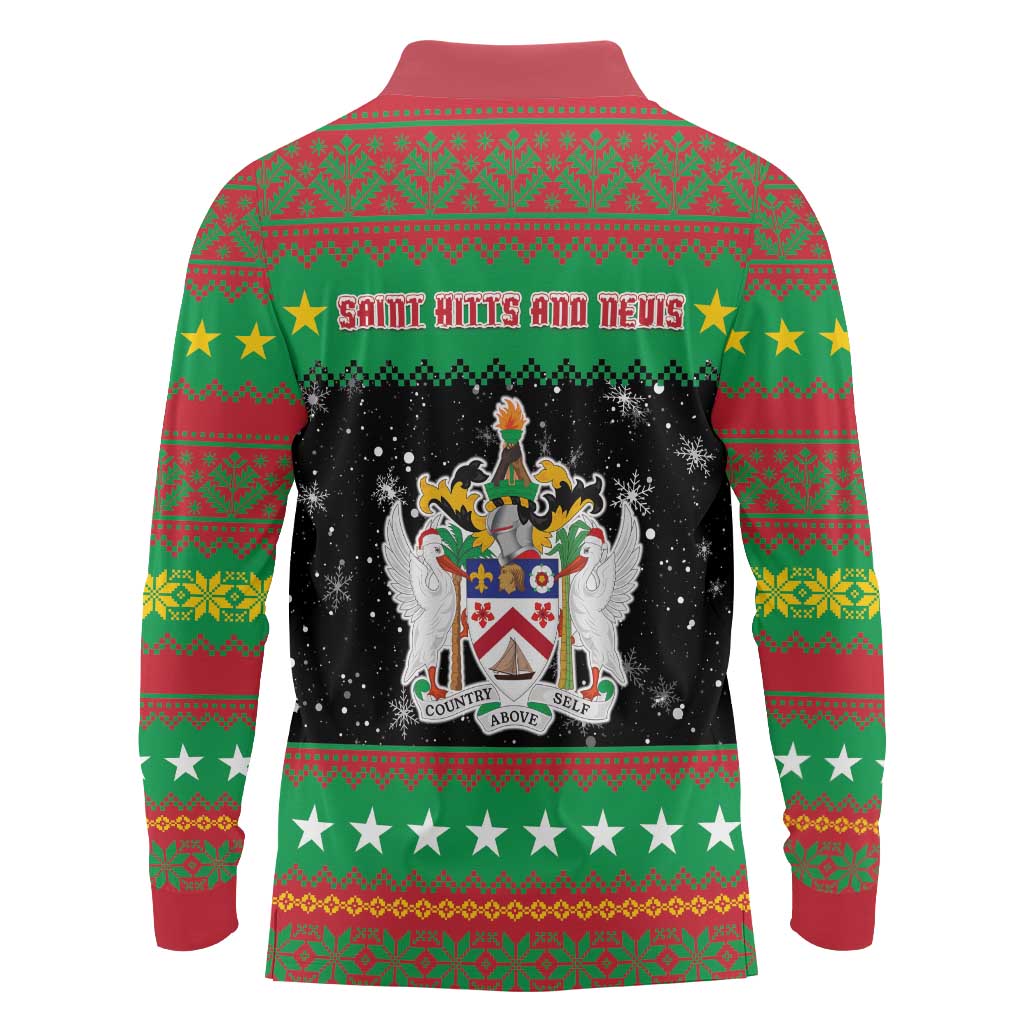 Saint Kitts And Nevis Christmas Long Sleeve Polo Shirt Coat Of Arms Xmas Vibe - Wonder Print Shop