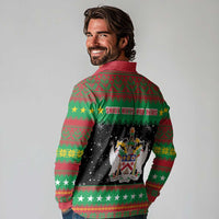 Saint Kitts And Nevis Christmas Long Sleeve Polo Shirt Coat Of Arms Xmas Vibe - Wonder Print Shop